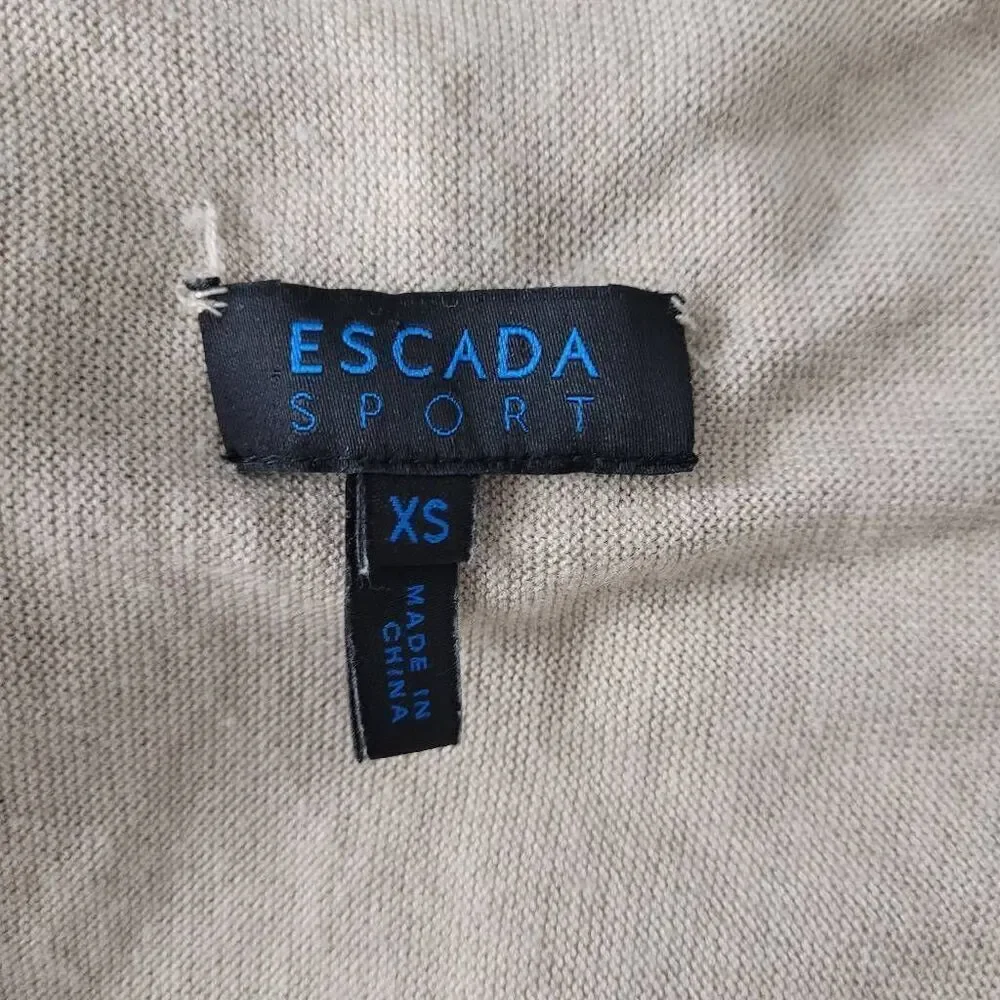 Escada Tan Cream Wrap Cardigan Sweater Sz XS Asymmetrical Front Eyelet Silk Blen